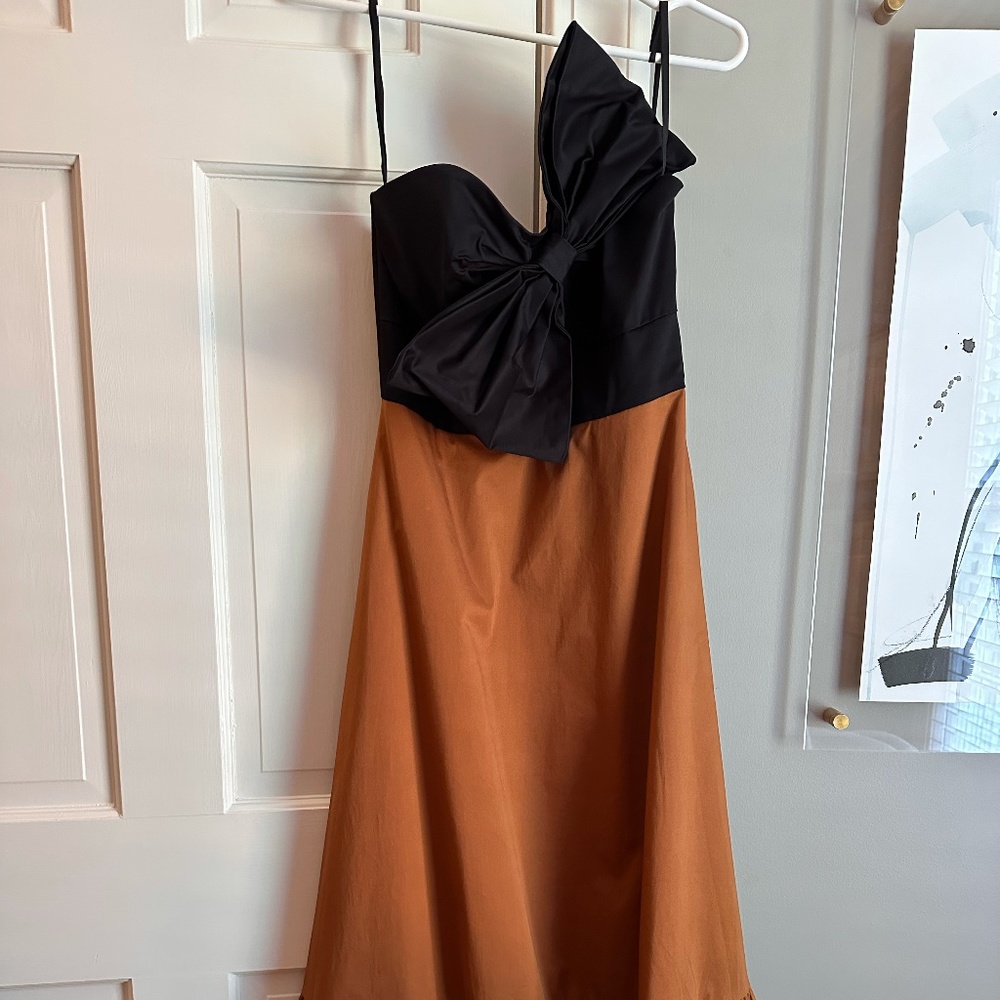 Anthropologie Hutch Brand Oversized Bow Midi Formal Dress - Black Motif